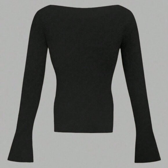 Black Casual Women's Ribbed Knit Top - Picture 3 of 5